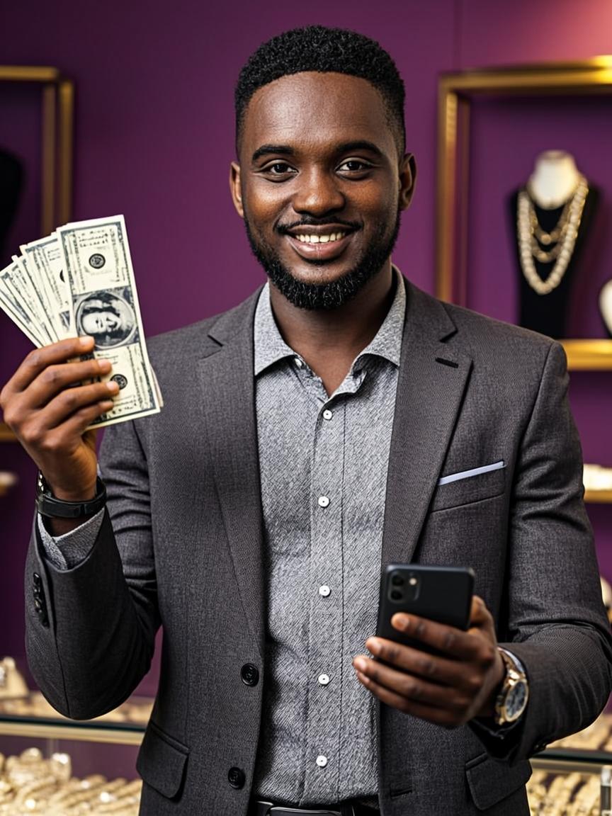 Confident Nigerian entrepreneur holding cash after receiving a business loan