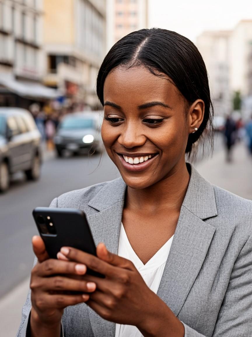 Young Nigerian graduate saving on her phone